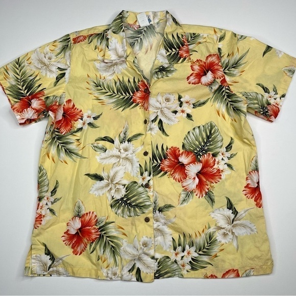 Vintage Aloha Shirt KY’s Hawaiian Top Button Beach Vacation Summer Floral Yellow - Picture 1 of 11